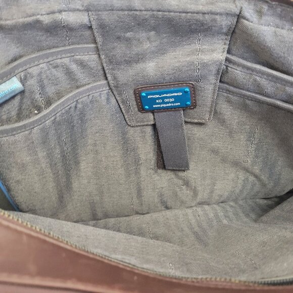 Piquadro Dark Brown Leather Business Bag With Adjustable Strap Multiple Pockets - Picture 6 of 8